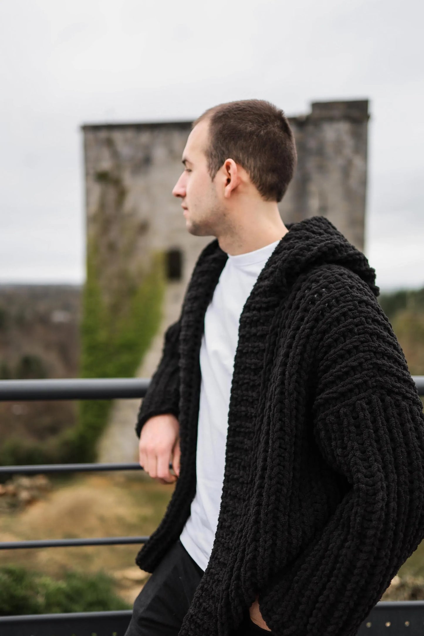 Goth Hooded Knit Cardigan, Custom Viking Sweater