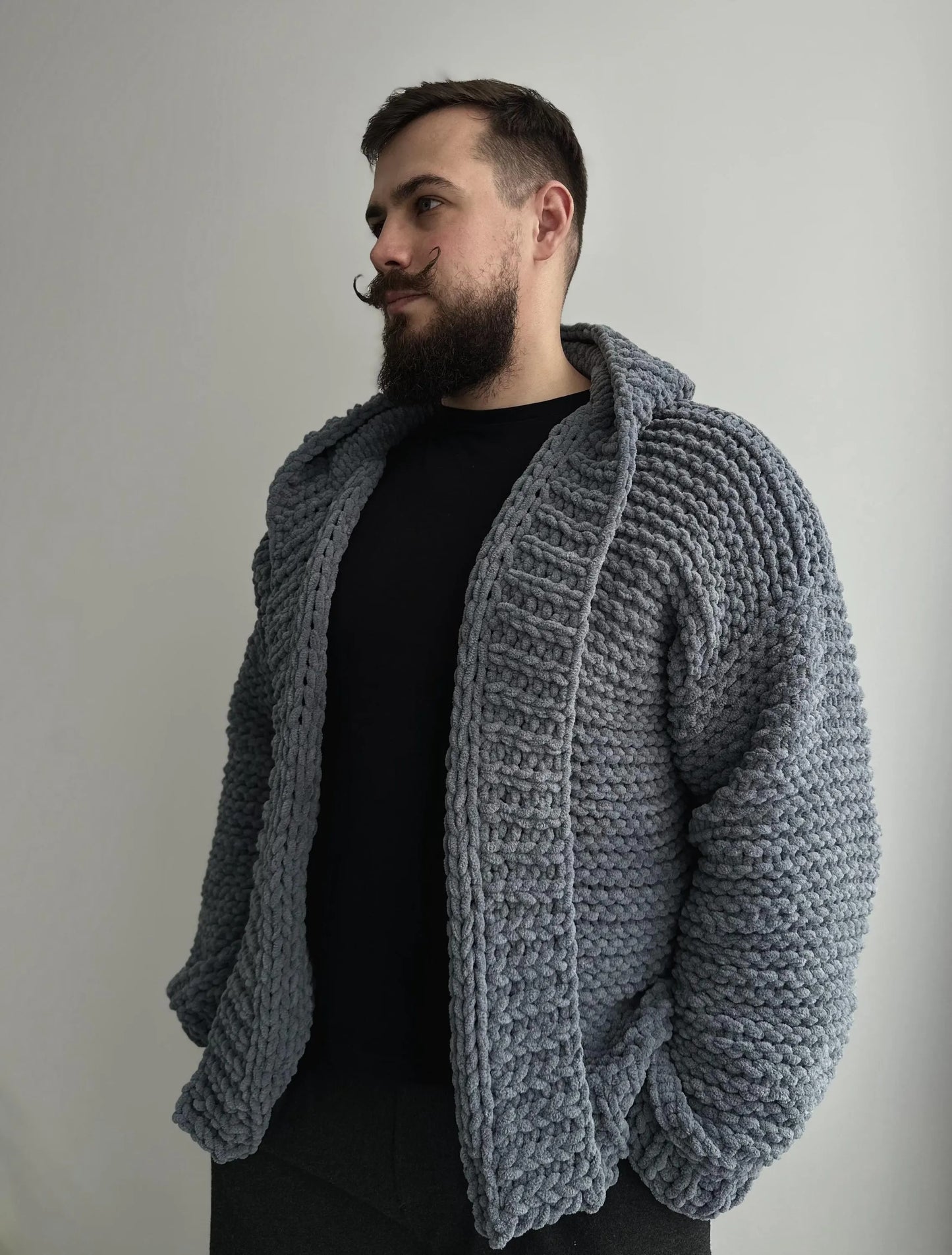 Men’s Chunky Knit Sweater, Custom Color Hooded Cardigan