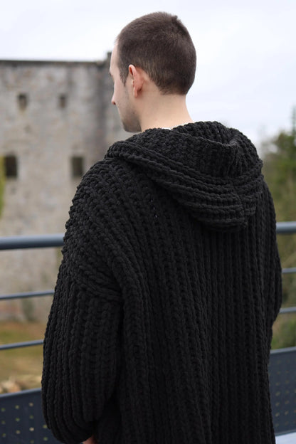 Goth Hooded Knit Cardigan, Custom Viking Sweater