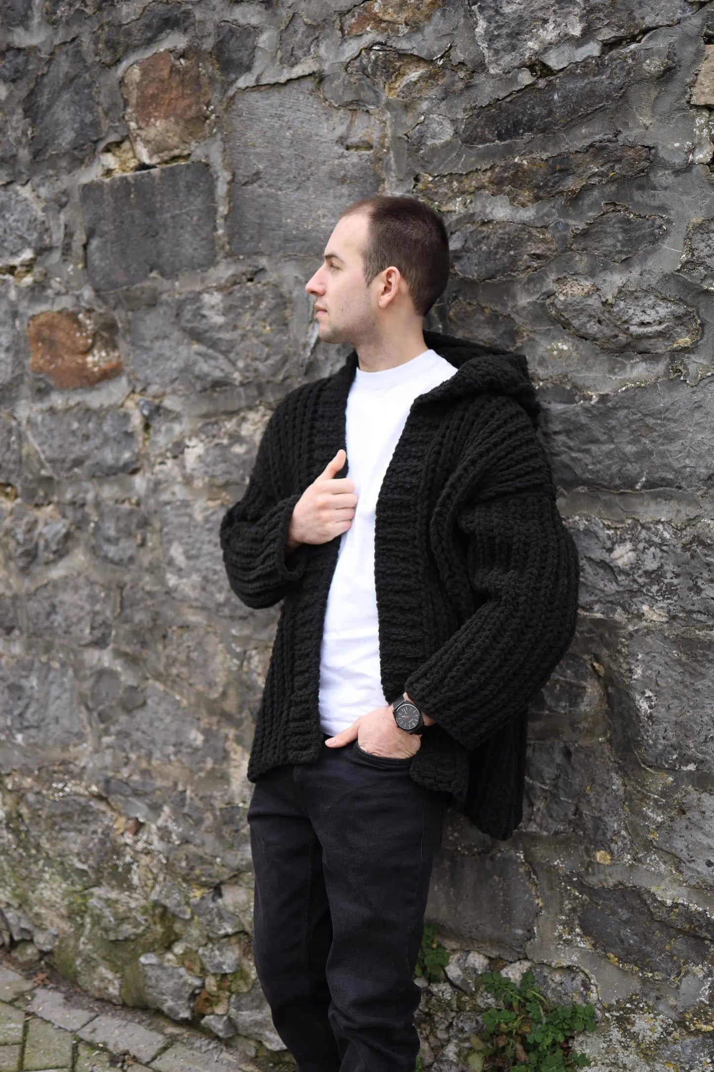 Goth Hooded Knit Cardigan, Custom Viking Sweater
