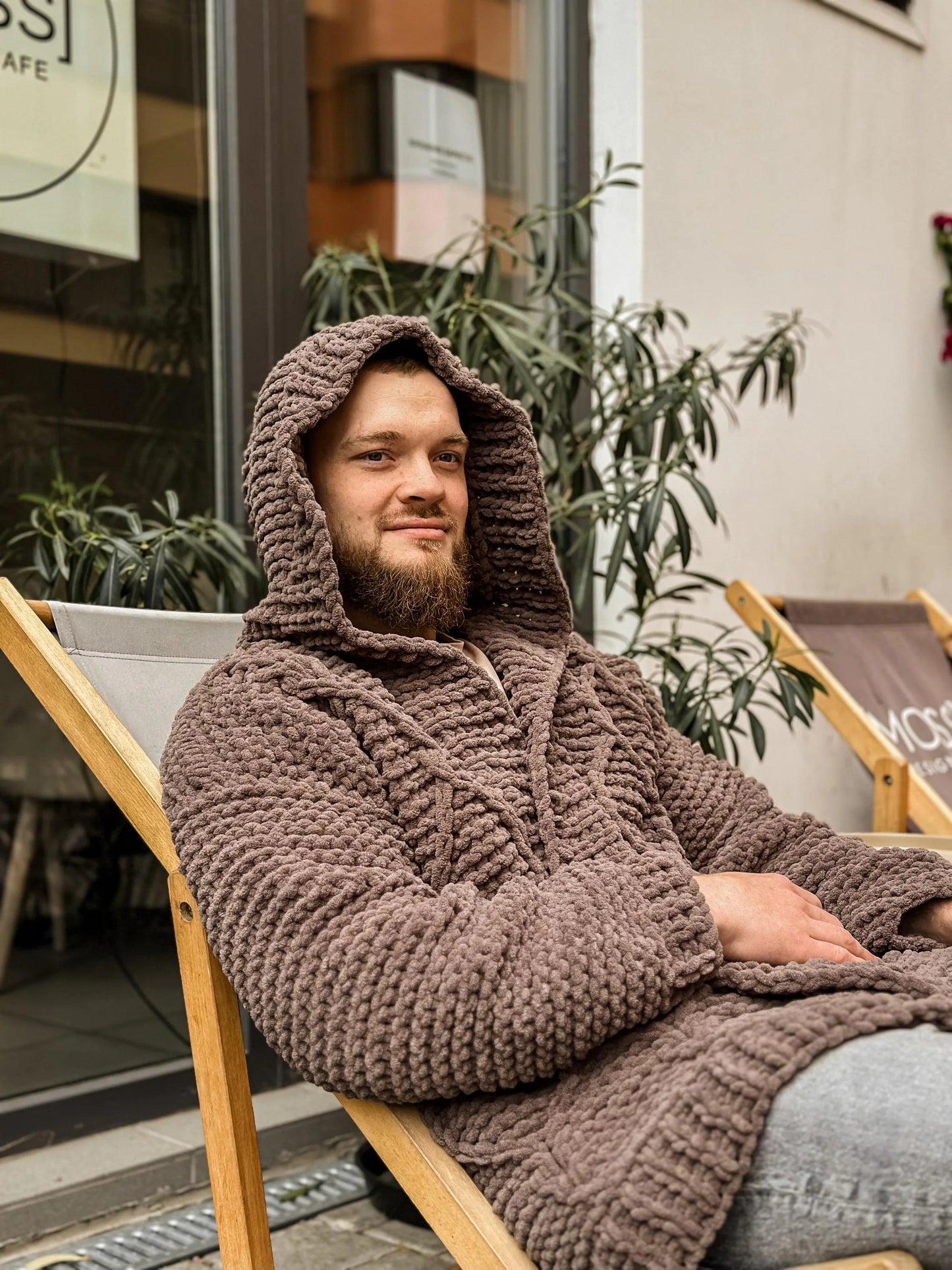 Custom Viking Knit Sweater, Handmade Hooded Cardigan