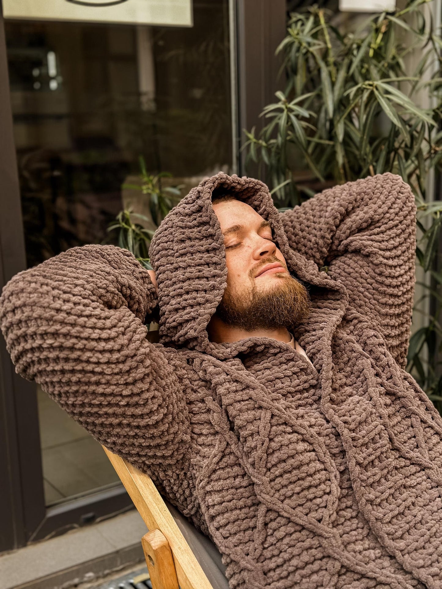 Custom Viking Knit Sweater, Handmade Hooded Cardigan