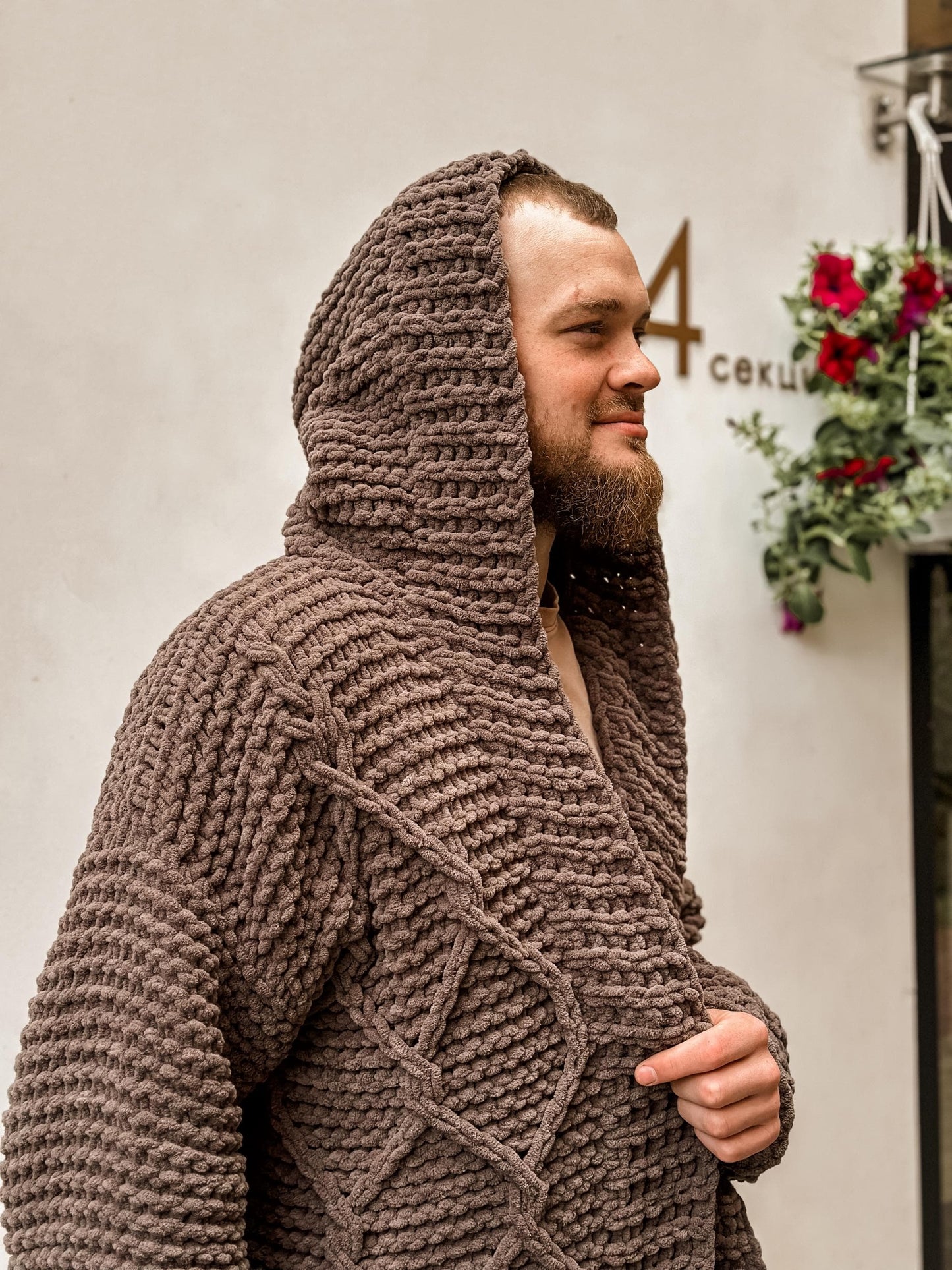 Custom Viking Knit Sweater, Handmade Hooded Cardigan