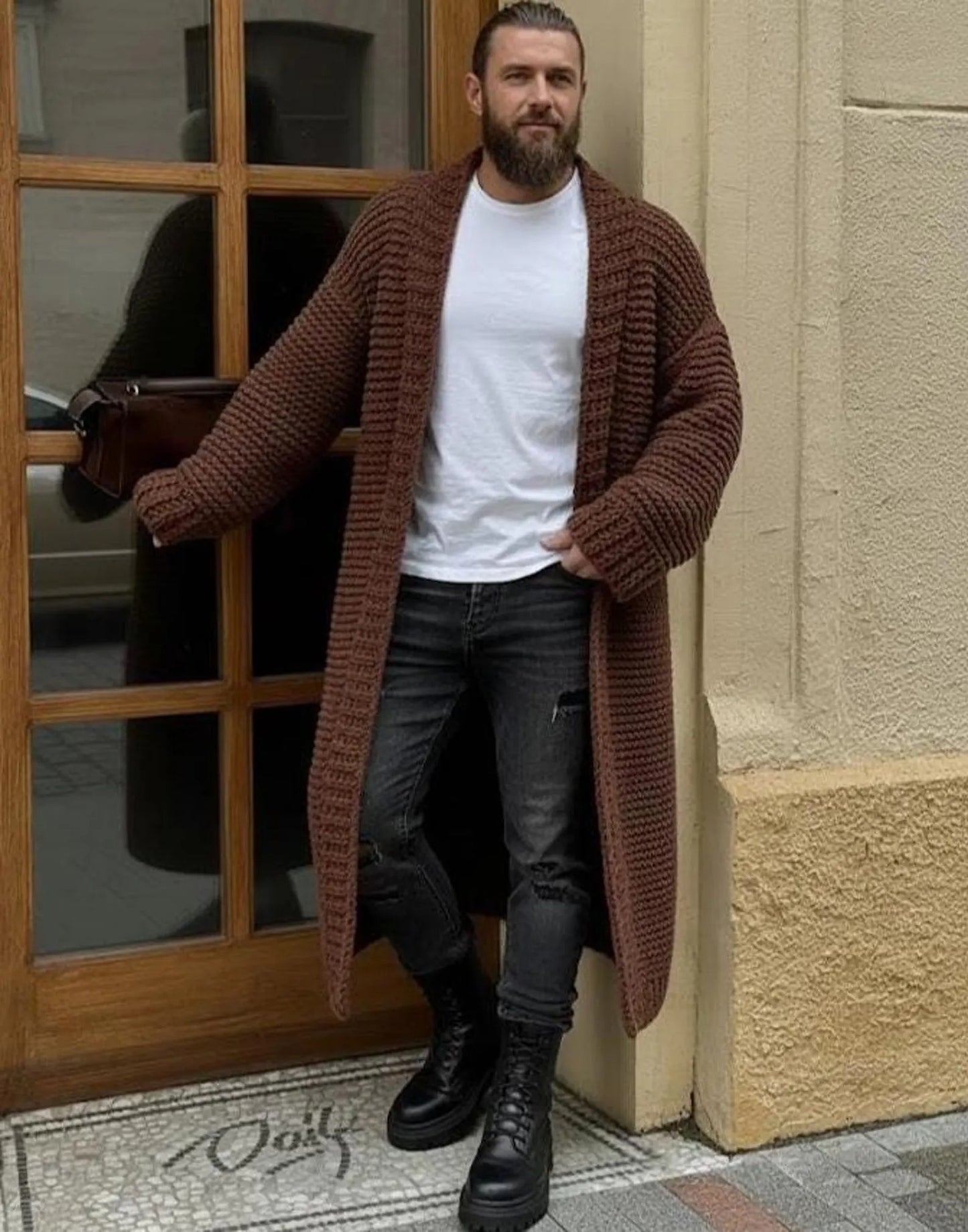 Men’s Long Chunky Knit Cardigan, Handmade Oversized Viking SweateR